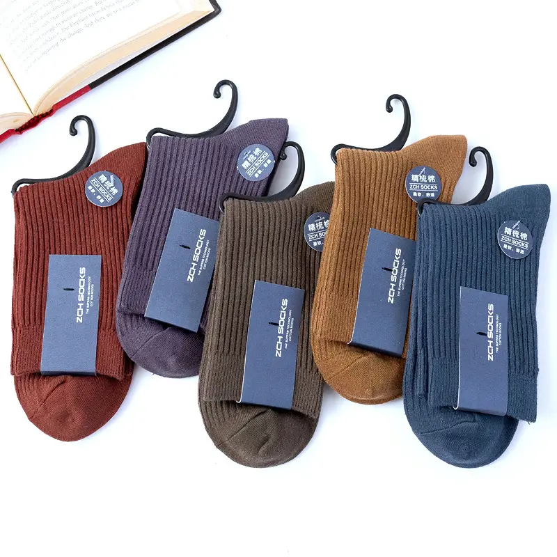 Autumn and winter thick sports breathable tube business stockings men's double needle solid color combed cotton socks wholesale