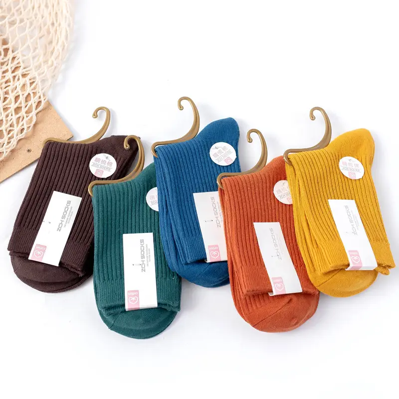 Autumn and winter thick sports breathable tube business stockings men's double needle solid color combed cotton socks wholesale