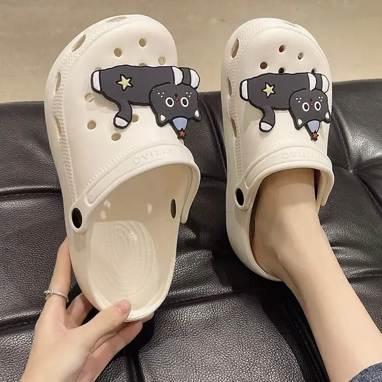 Cute Black Cat Hole Shoes Women's Summer Indoor and Outdoor Wear Student Dormitory Non-Slip Thick Bottom Double-Wear Baotou Sandals - Image 6