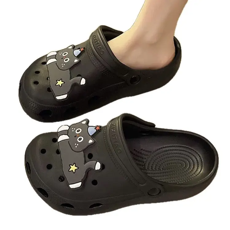 Cute Black Cat Hole Shoes Women's Summer Indoor and Outdoor Wear Student Dormitory Non-Slip Thick Bottom Double-Wear Baotou Sandals - Image 8
