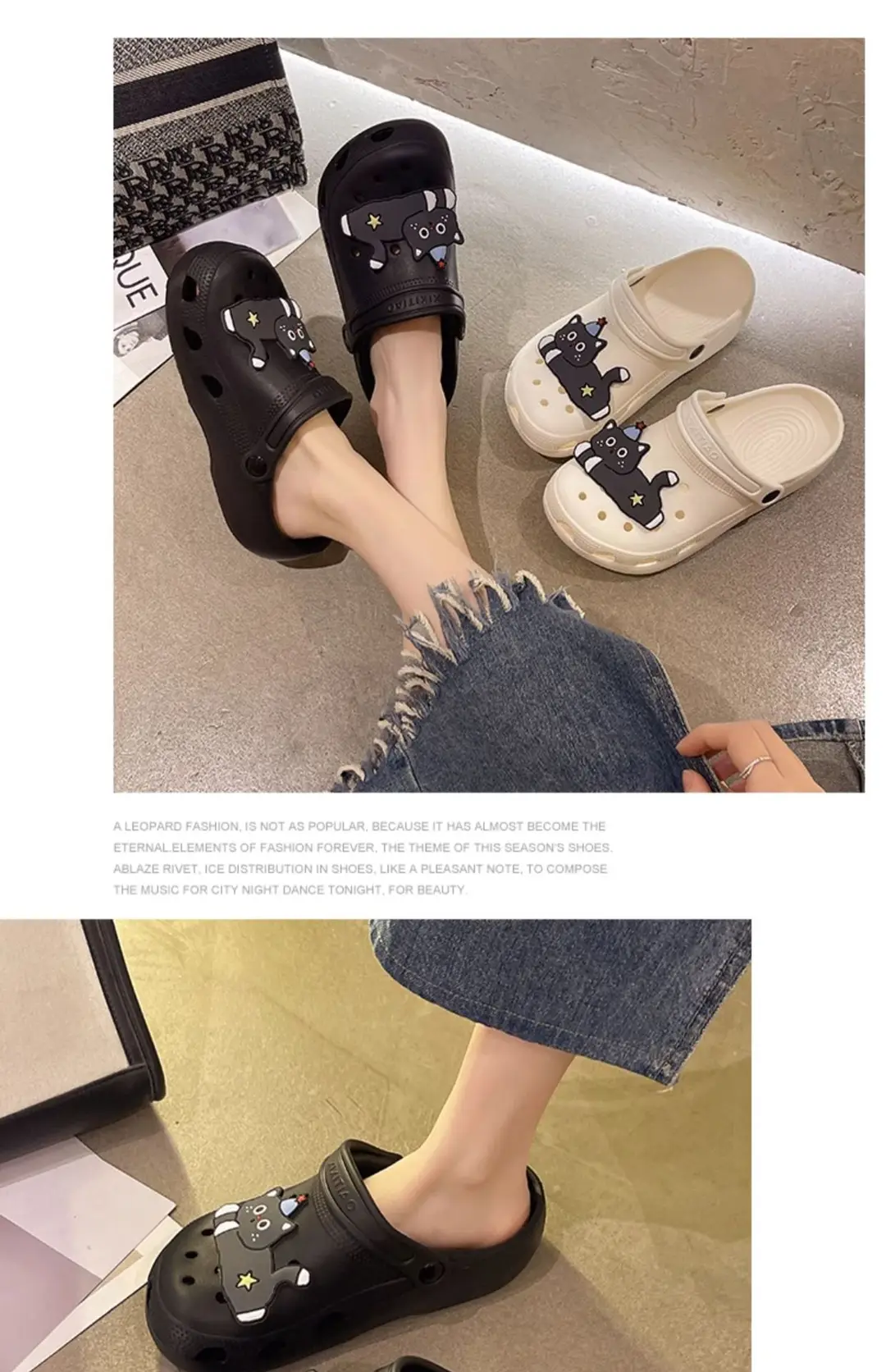Cute Black Cat Hole Shoes Women's Summer Indoor and Outdoor Wear Student Dormitory Non-Slip Thick Bottom Double-Wear Baotou Sandals — feature 14
