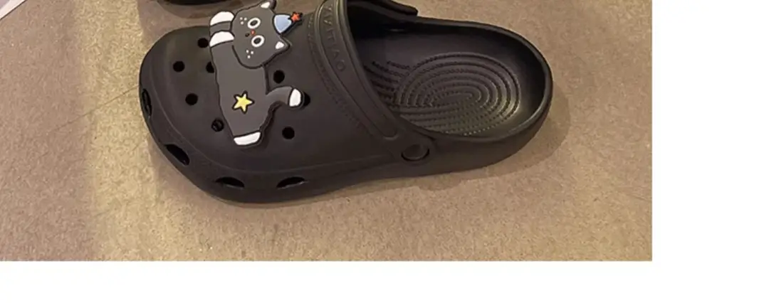 Cute Black Cat Hole Shoes Women's Summer Indoor and Outdoor Wear Student Dormitory Non-Slip Thick Bottom Double-Wear Baotou Sandals — feature 15