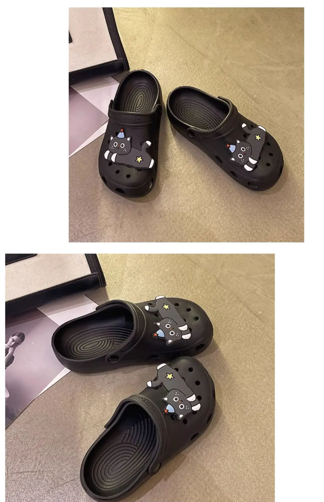 Cute Black Cat Hole Shoes Women's Summer Indoor and Outdoor Wear Student Dormitory Non-Slip Thick Bottom Double-Wear Baotou Sandals — feature 18