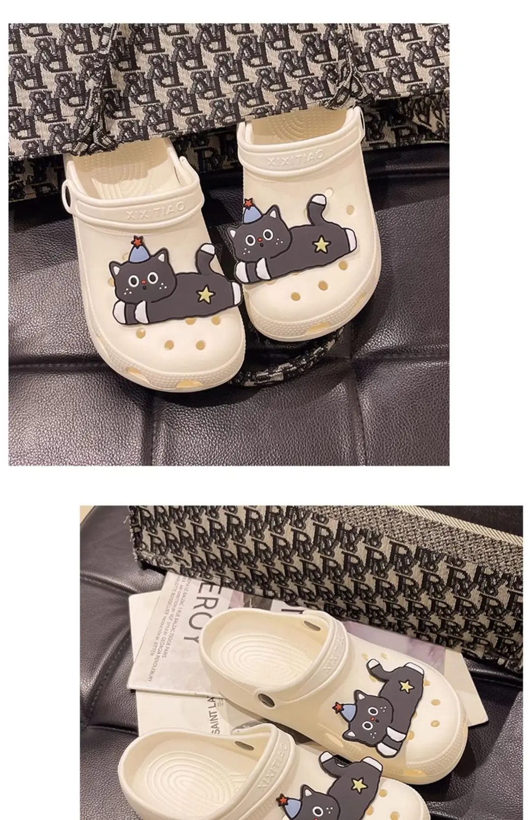 Cute Black Cat Hole Shoes Women's Summer Indoor and Outdoor Wear Student Dormitory Non-Slip Thick Bottom Double-Wear Baotou Sandals — feature 20