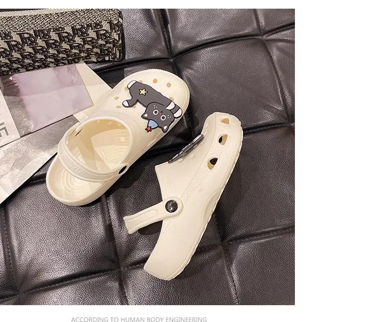 Cute Black Cat Hole Shoes Women's Summer Indoor and Outdoor Wear Student Dormitory Non-Slip Thick Bottom Double-Wear Baotou Sandals — feature 22