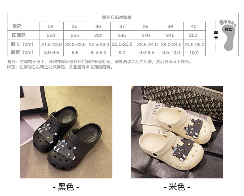 Cute Black Cat Hole Shoes Women's Summer Indoor and Outdoor Wear Student Dormitory Non-Slip Thick Bottom Double-Wear Baotou Sandals — feature 3