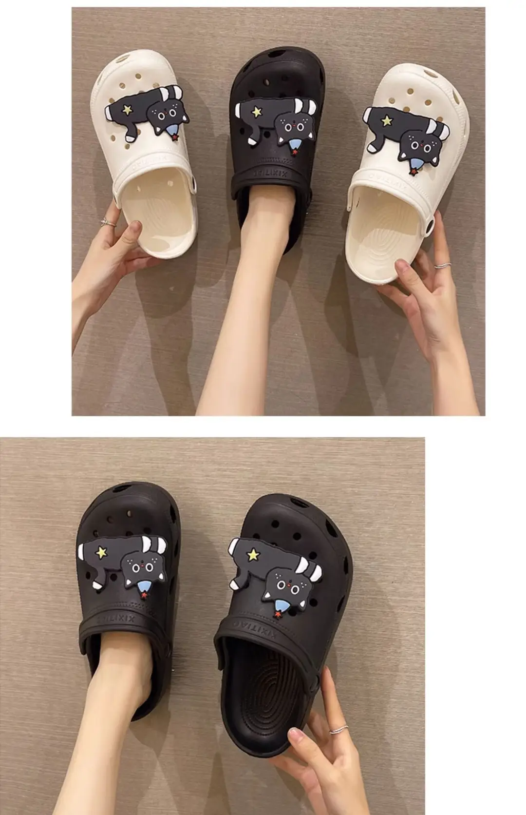 Cute Black Cat Hole Shoes Women's Summer Indoor and Outdoor Wear Student Dormitory Non-Slip Thick Bottom Double-Wear Baotou Sandals — feature 4