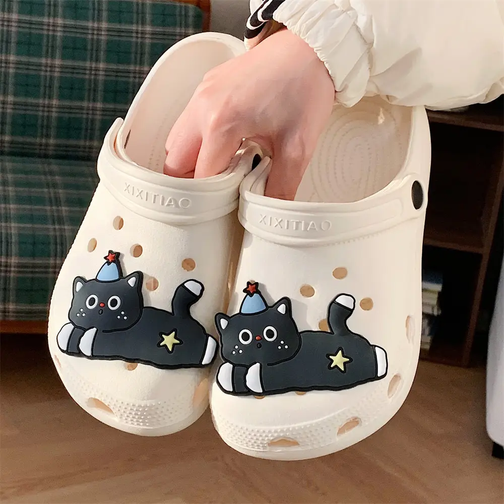 Cute Black Cat Hole Shoes Women's Summer Indoor and Outdoor Wear Student Dormitory Non-Slip Thick Bottom Double-Wear Baotou Sandals - Image 2