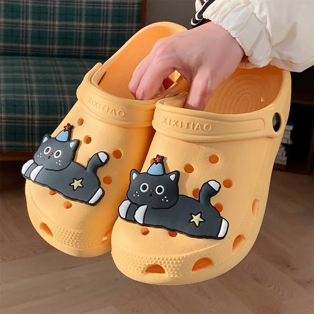 Cute Black Cat Hole Shoes Women's Summer Indoor and Outdoor Wear Student Dormitory Non-Slip Thick Bottom Double-Wear Baotou Sandals - Image 3