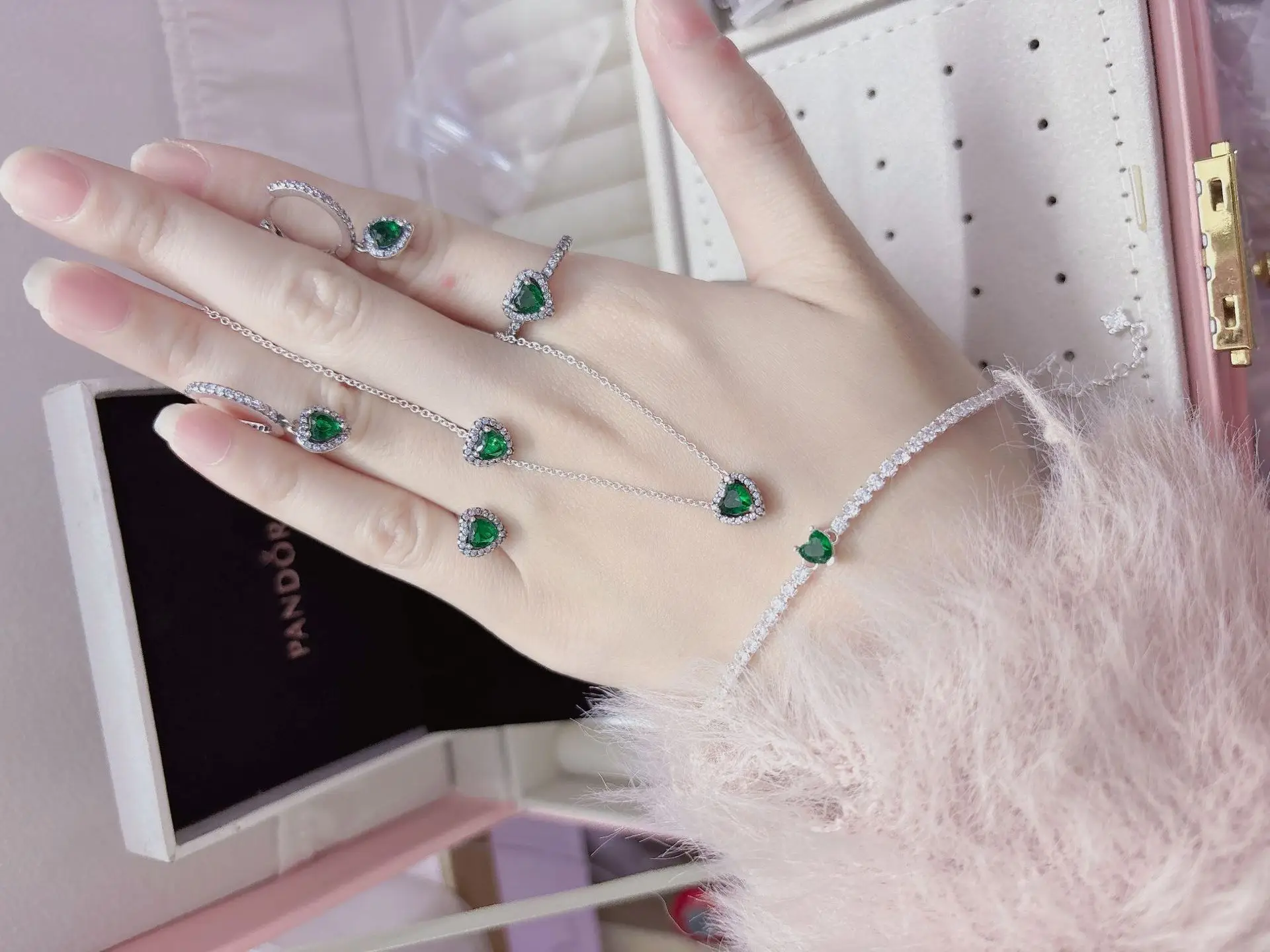 Heart Shaped Green Diamond Necklace for Women — feature 36