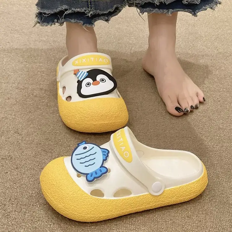 Women's Summer Outer Wear Cute Penguin Fish Baotou Thick Bottom Non-slip Two-wear Beach Sandals - Image 7