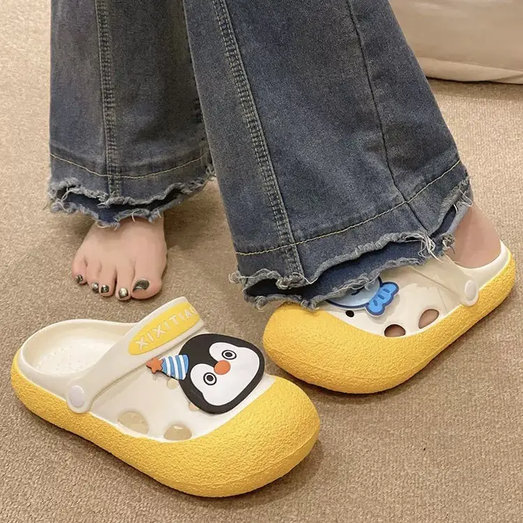Women's Summer Outer Wear Cute Penguin Fish Baotou Thick Bottom Non-slip Two-wear Beach Sandals - Image 8