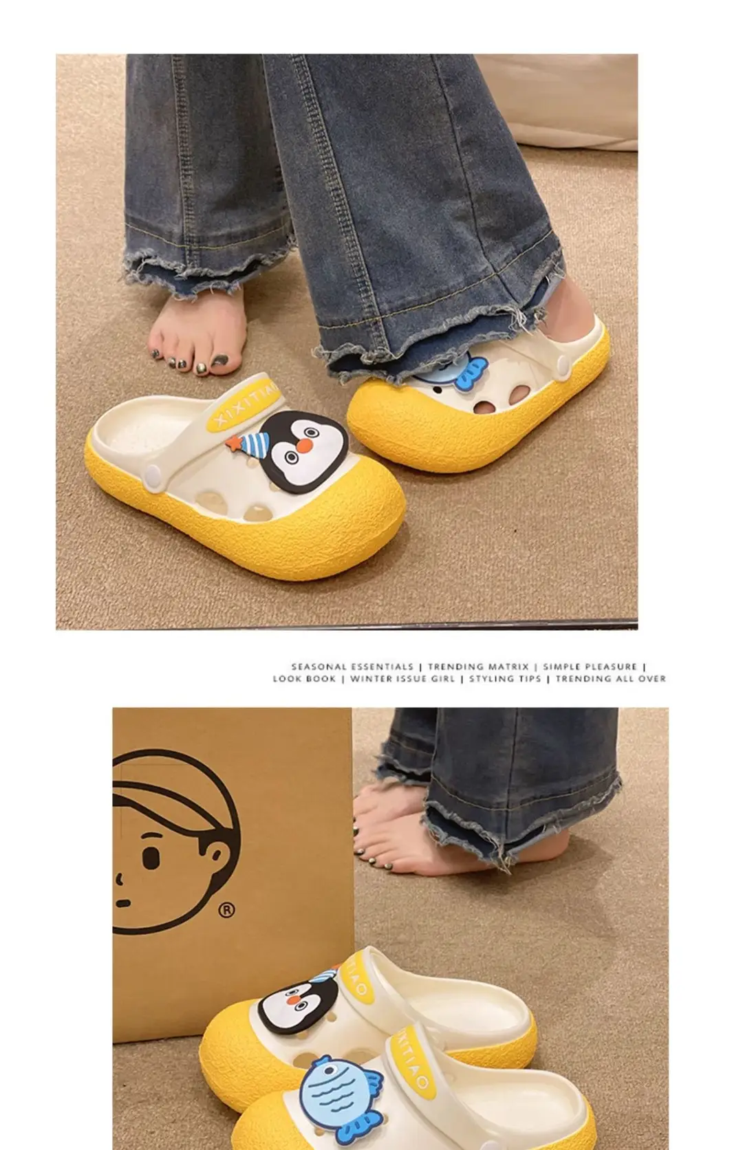 Women's Summer Outer Wear Cute Penguin Fish Baotou Thick Bottom Non-slip Two-wear Beach Sandals — feature 3