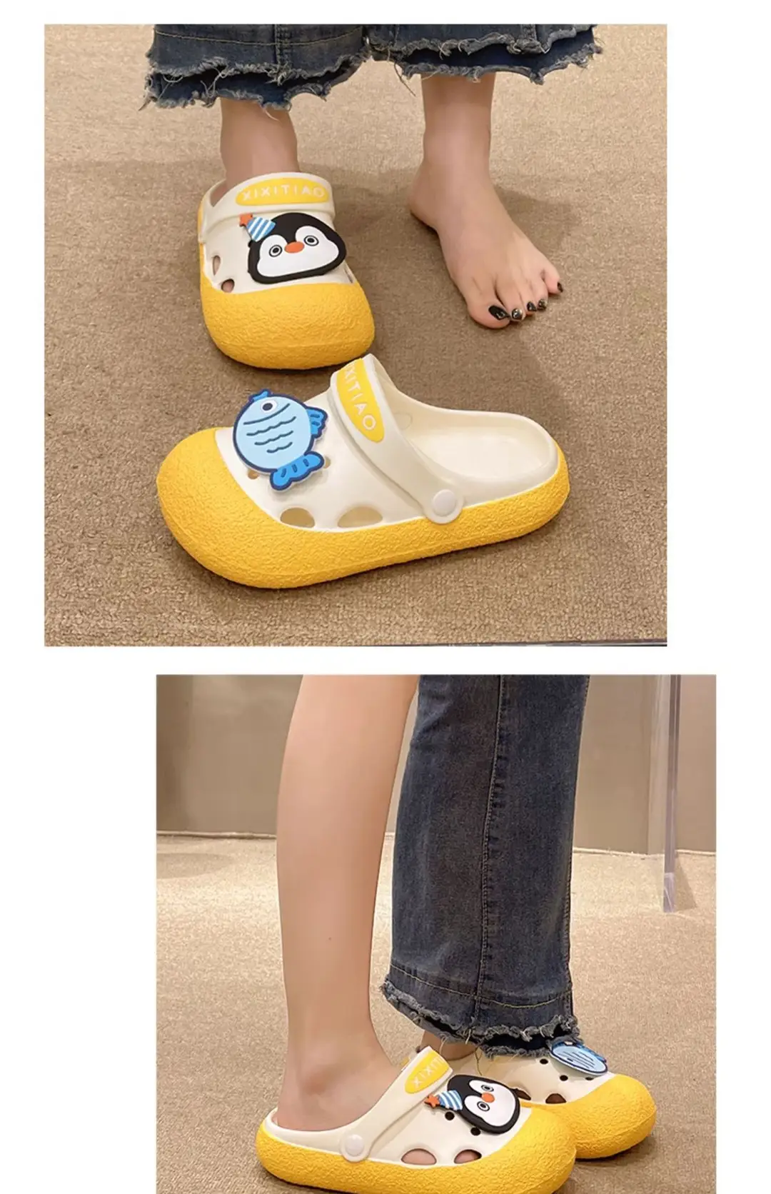 Women's Summer Outer Wear Cute Penguin Fish Baotou Thick Bottom Non-slip Two-wear Beach Sandals — feature 5