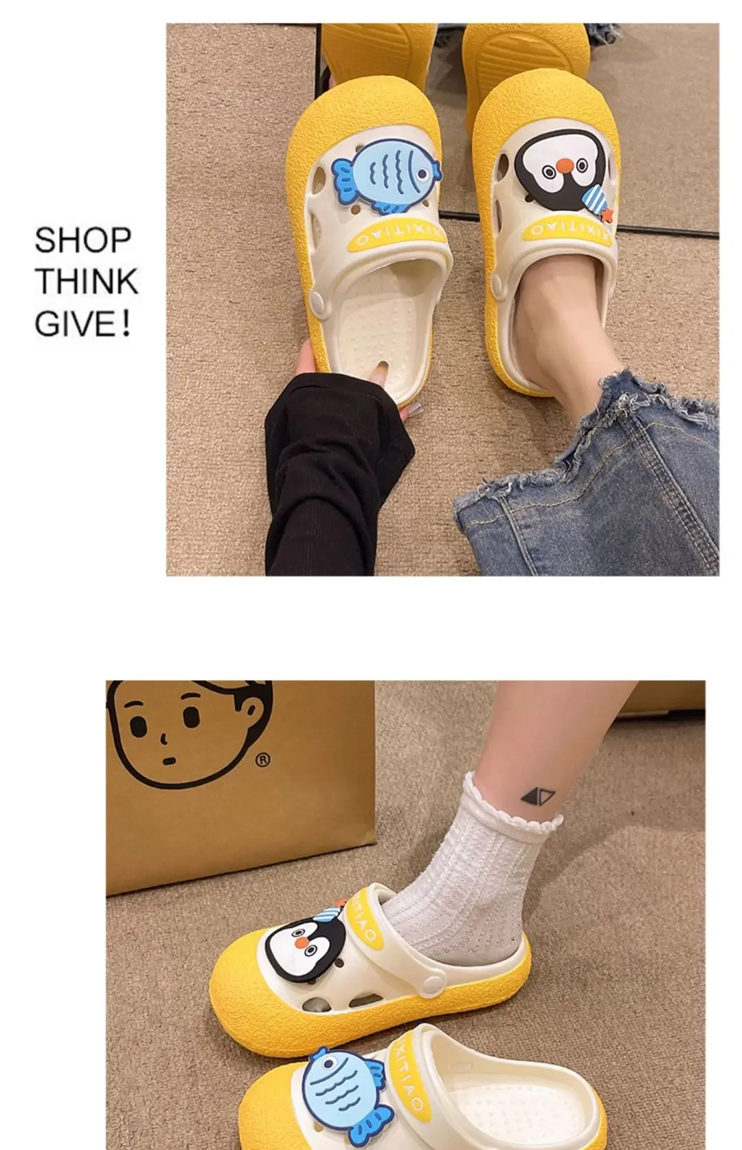 Women's Summer Outer Wear Cute Penguin Fish Baotou Thick Bottom Non-slip Two-wear Beach Sandals — feature 7