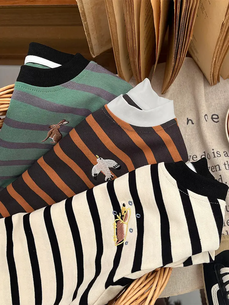 Boys Striped Long Sleeve T-Shirt Cotton Western Style