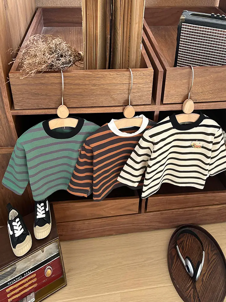 Boys Striped Long Sleeve T-Shirt Cotton Western Style