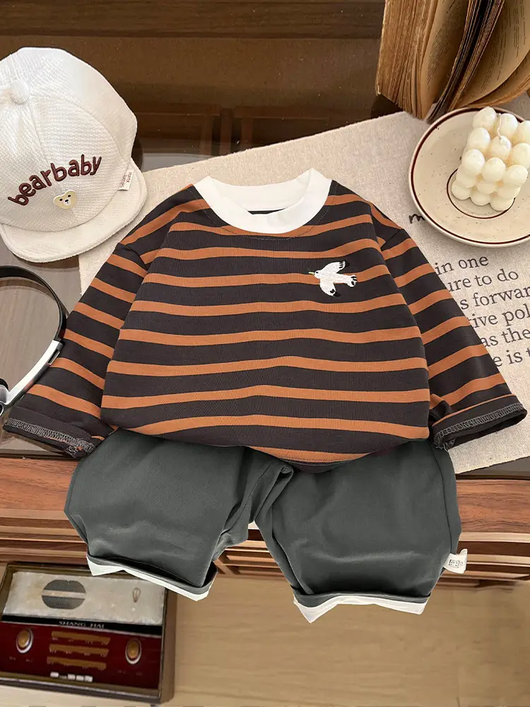Boys Striped Long Sleeve T-Shirt Cotton Western Style