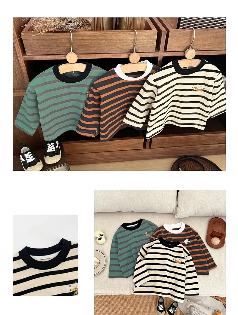 Boys Striped Long Sleeve T-Shirt Cotton Western Style — feature 7