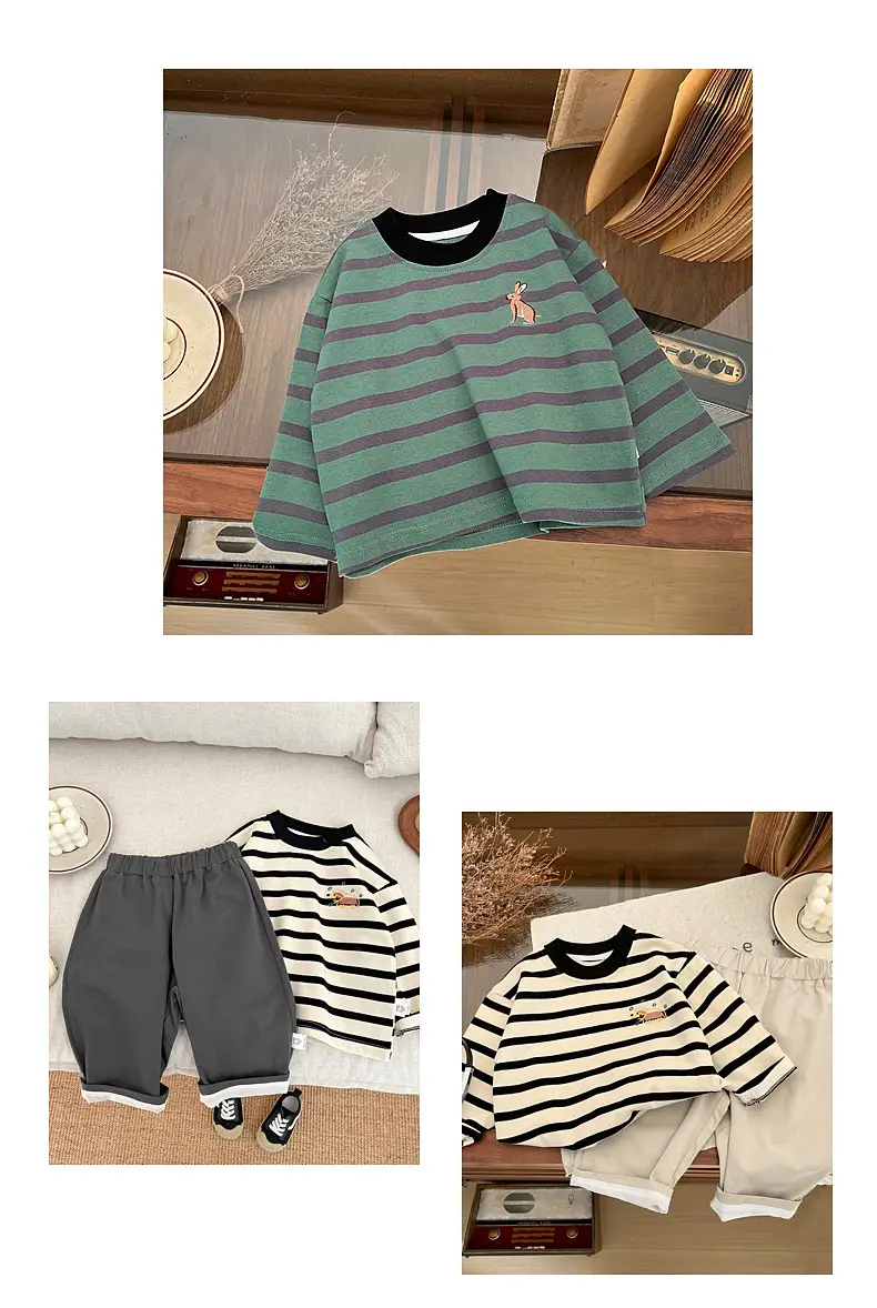 Boys Striped Long Sleeve T-Shirt Cotton Western Style — feature 8