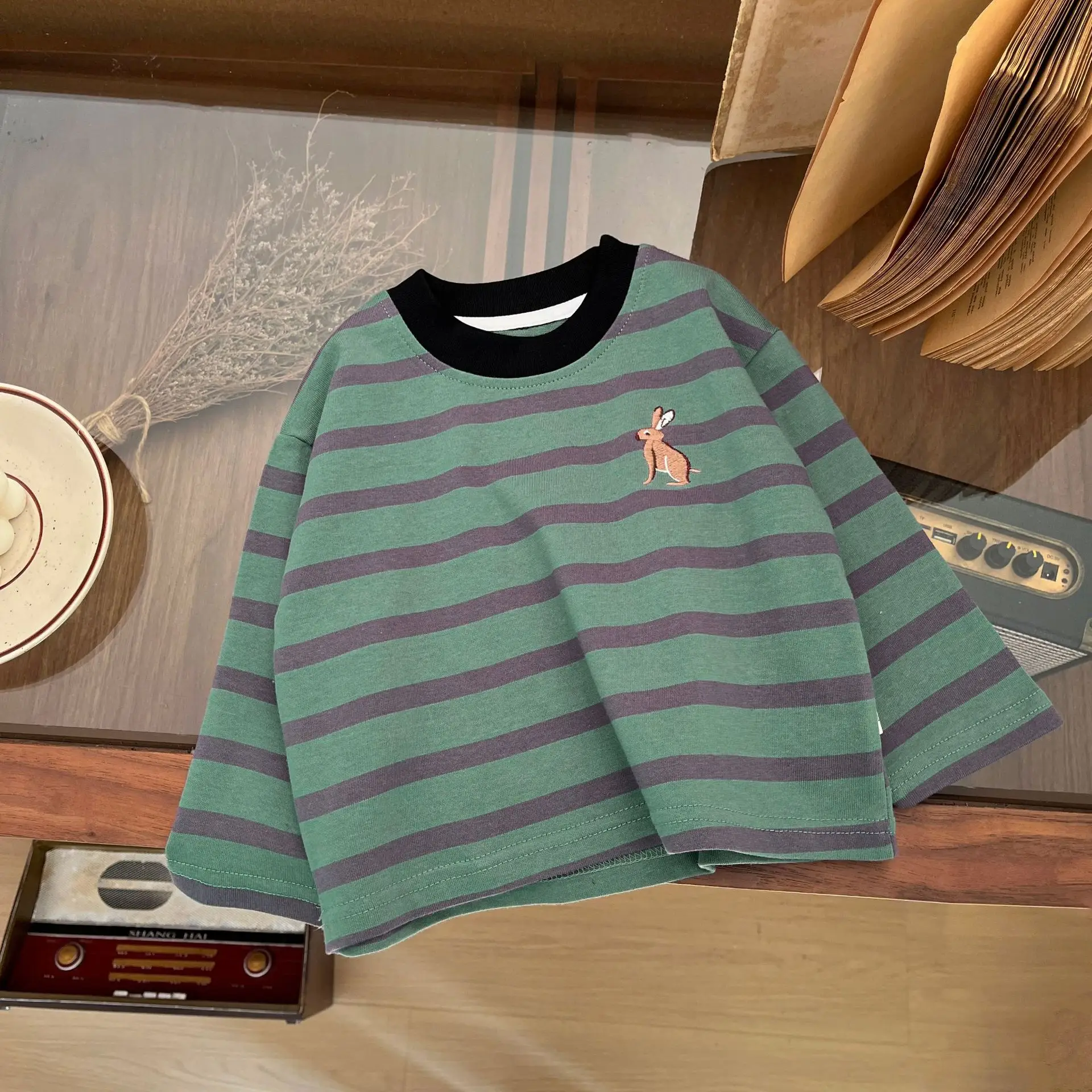 Boys Striped Long Sleeve T-Shirt Cotton Western Style
