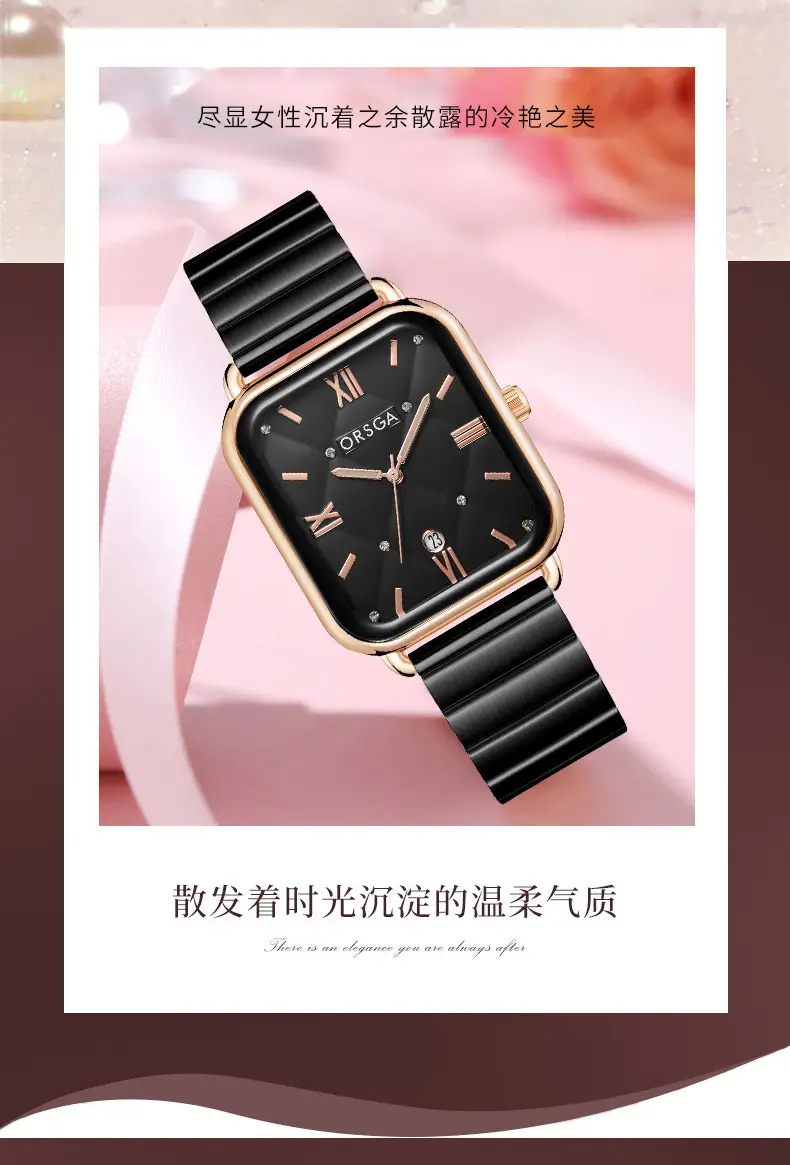 Orsga Black Square Quartz Watch for Women — feature 6
