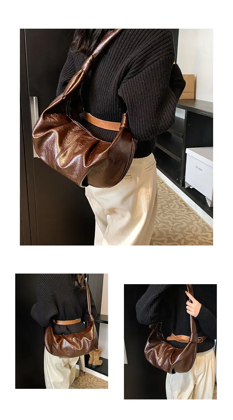 Brown Pleated Korean Style Handbag for Women — feature 11