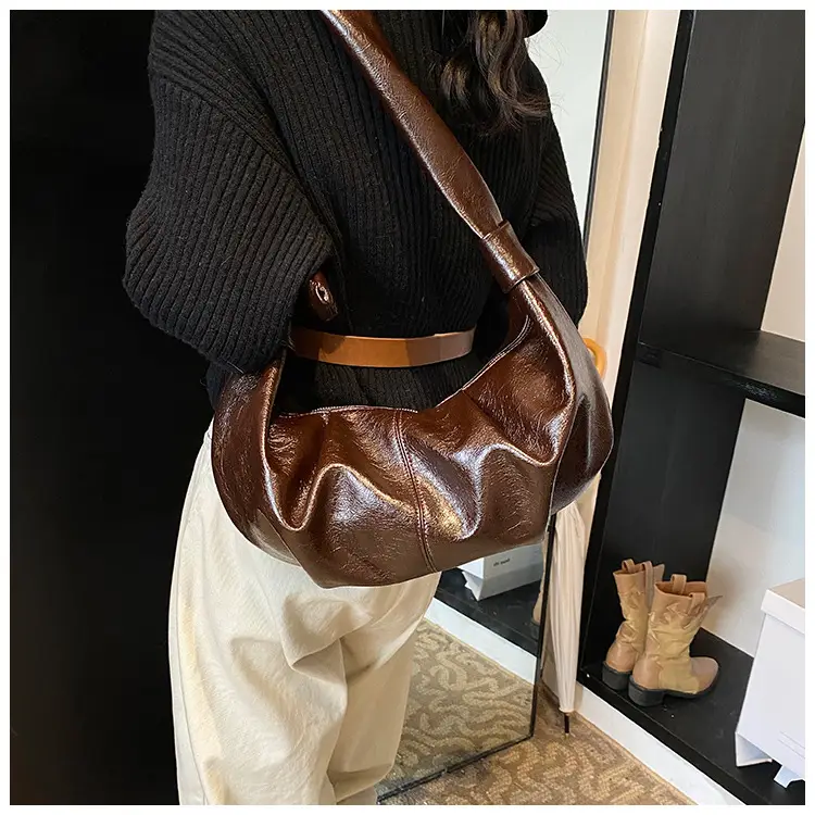 Brown Pleated Korean Style Handbag for Women — feature 19