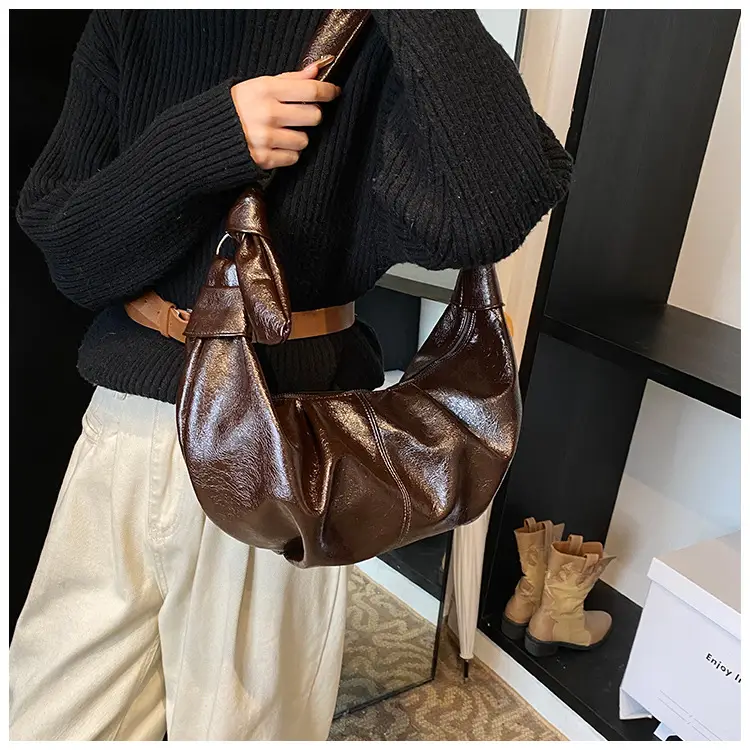 Brown Pleated Korean Style Handbag for Women — feature 20