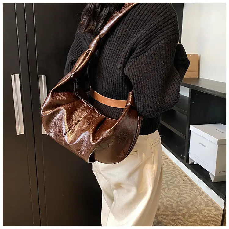 Brown Pleated Korean Style Handbag for Women — feature 21