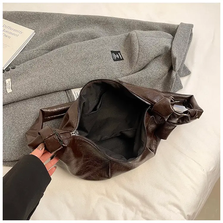 Brown Pleated Korean Style Handbag for Women — feature 37