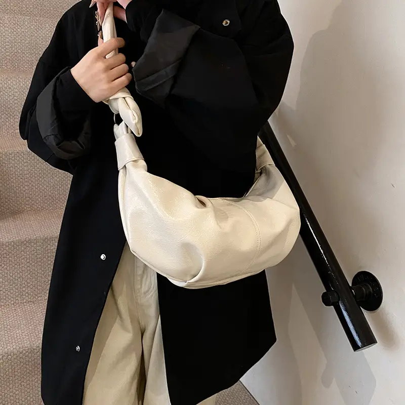 Brown Pleated Korean Style Handbag for Women - Image 2