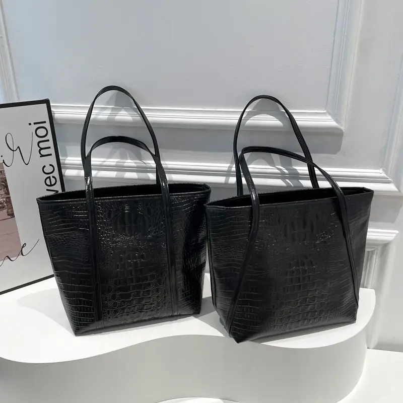 Black Croc Embroidered Tote Bag for Women Large Capacity - Image 6