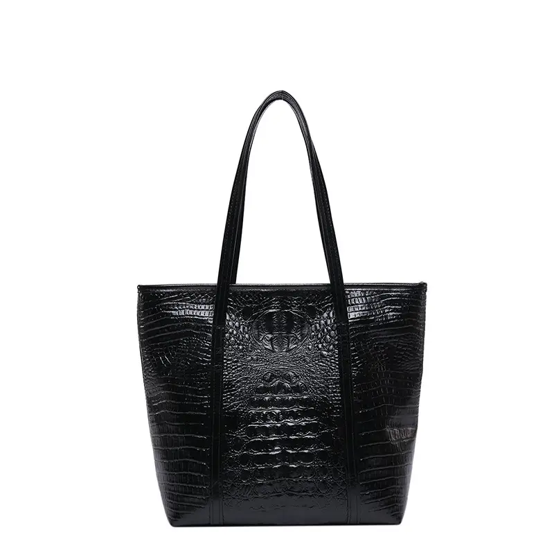 Black Croc Embroidered Tote Bag for Women Large Capacity - Image 7