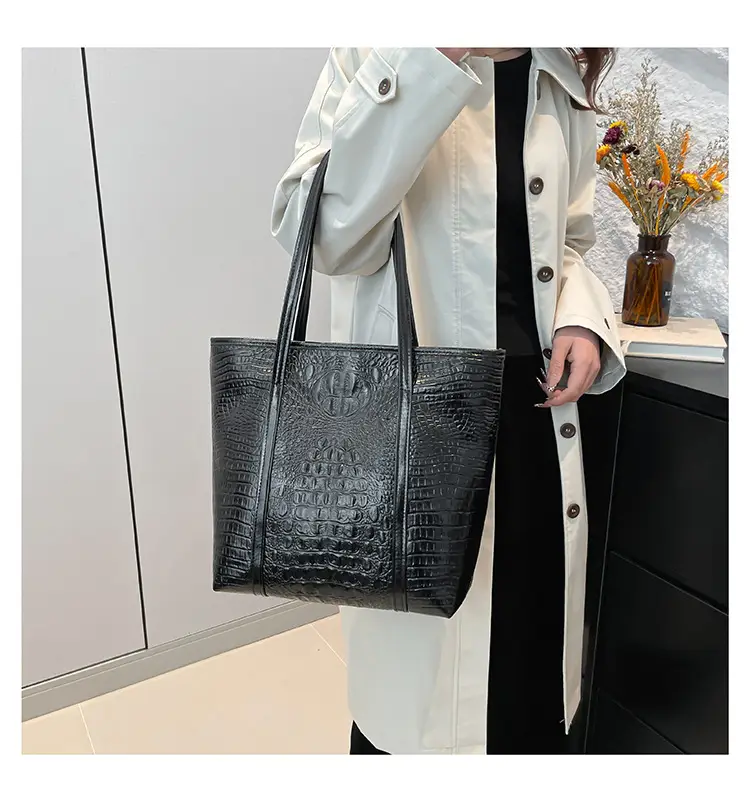 Black Croc Embroidered Tote Bag for Women Large Capacity — feature 18