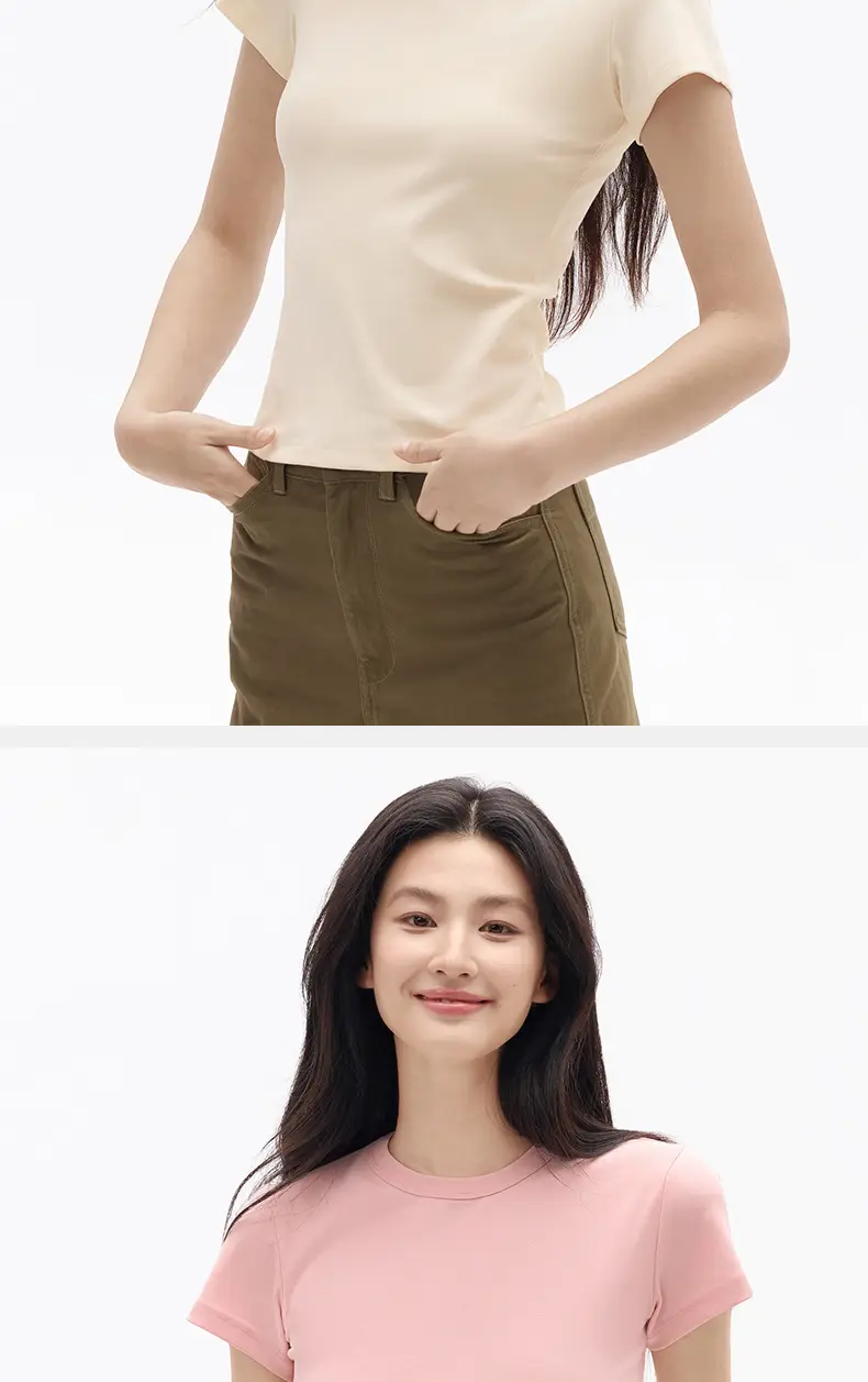 "Aesthetics of Cotton" Summer All-match Casual Short-sleeved T-shirt Women's Tight-fitting Waist All-match Casual White Base Shirt — feature 16