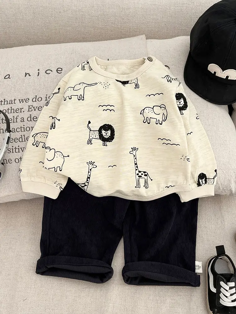 Boys Cotton Printed Crewneck Top with Cap & Shoes - Image 2