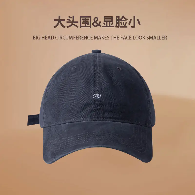 American Style Retro Letter Cap Women Wide Brim Korean Embroidered Soft Top Big Head Face Small - Image 2