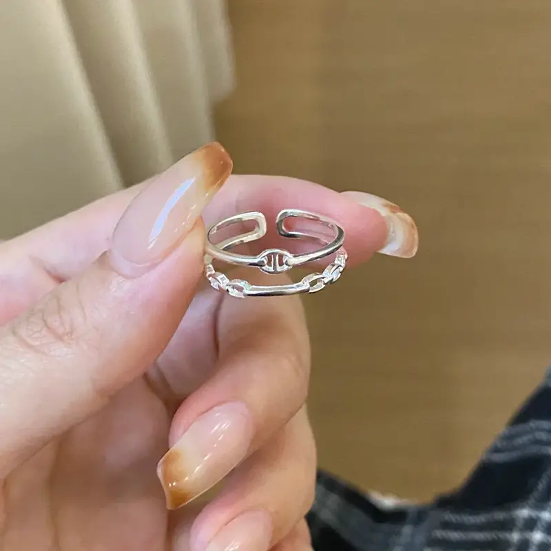Ins Cool Style Ring Plainly Ring Finger Ring Simple Light Luxury High-grade Sense Ring Elegant All-match Stacked Open Ring