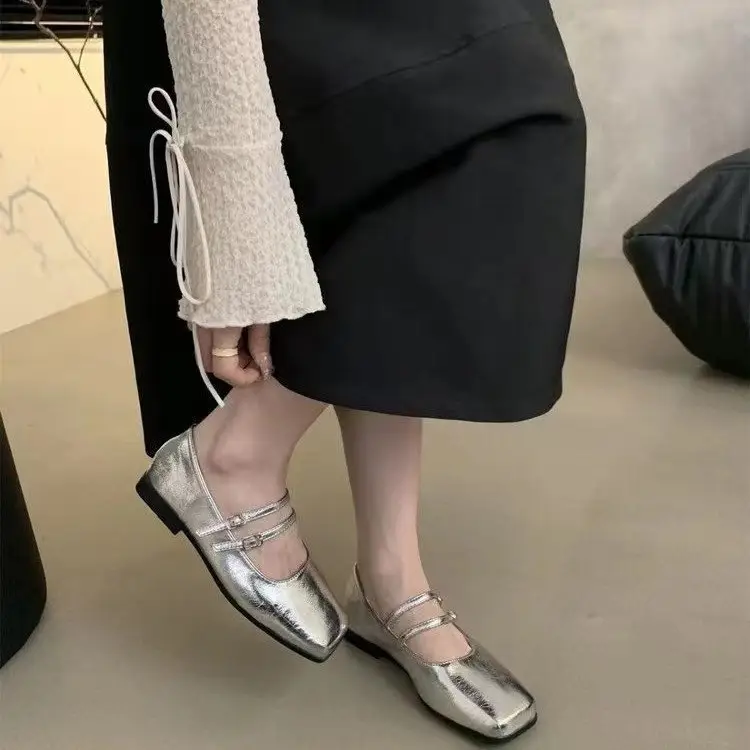 French Style Square Toe Leather Shoes Women's 2025 Spring New All-match Design Sense Niche Flat-bottom Mary Jane Shoes Trendy Ins — feature 12