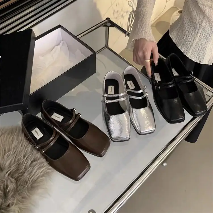 French Style Square Toe Leather Shoes Women's 2025 Spring New All-match Design Sense Niche Flat-bottom Mary Jane Shoes Trendy Ins — feature 7