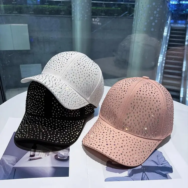 Rhinestone Baseball Cap Women White Black Pink - Image 3