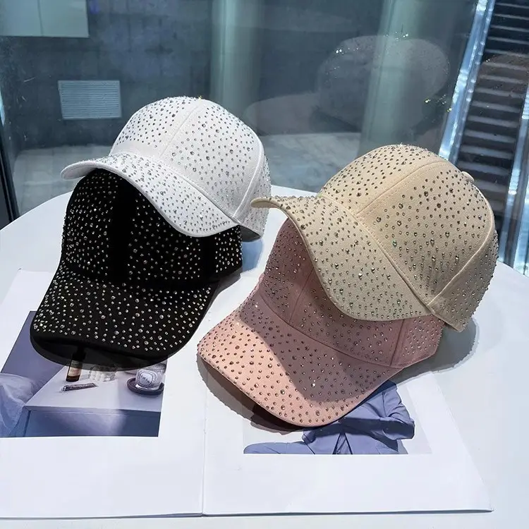 Rhinestone Baseball Cap Women White Black Pink - Image 4