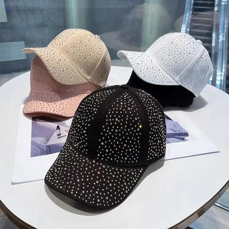Rhinestone Baseball Cap Women White Black Pink - Image 5