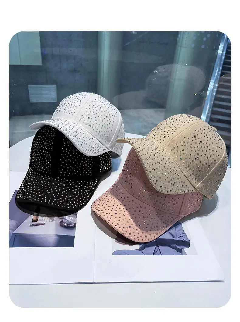 Rhinestone Baseball Cap Women White Black Pink — feature 1