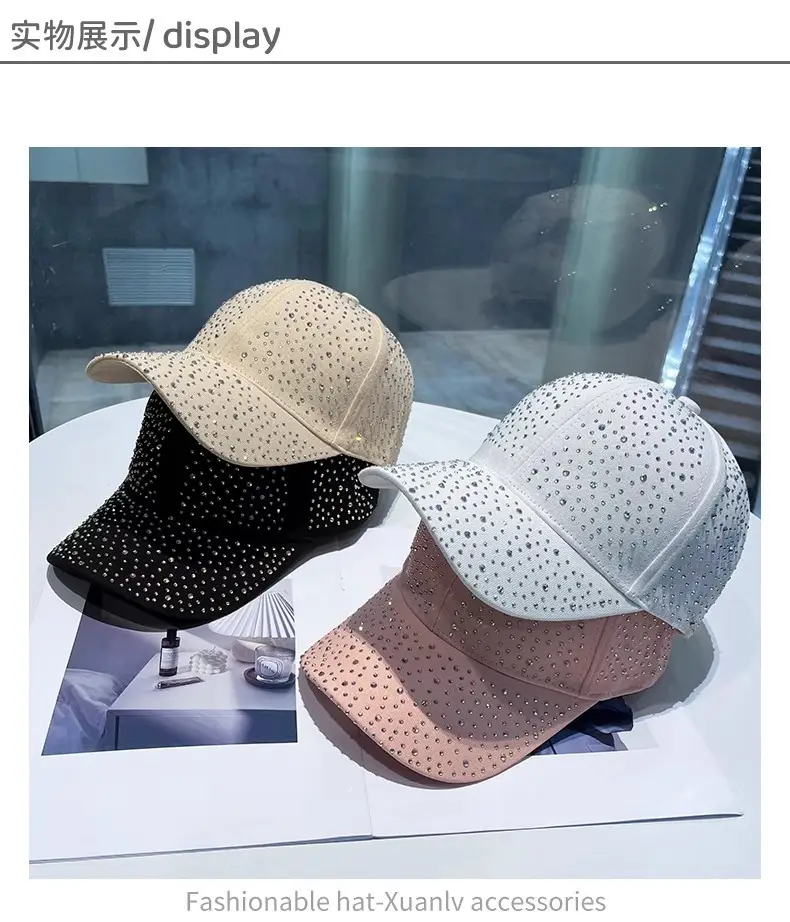 Rhinestone Baseball Cap Women White Black Pink — feature 2