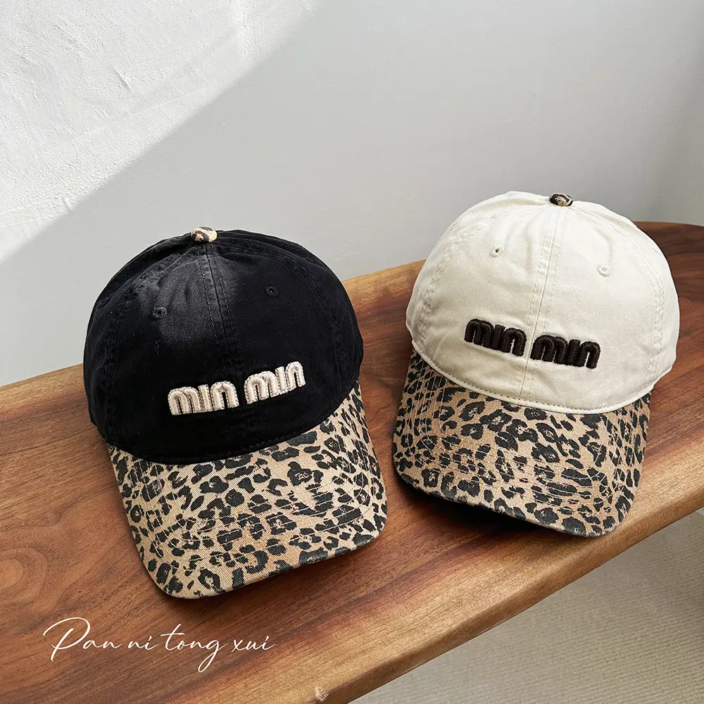Korean Style Leopard Print Baseball Cap Women's New Autumn Washed Denim Letter Distinctive Face Cap Ins - Image 2