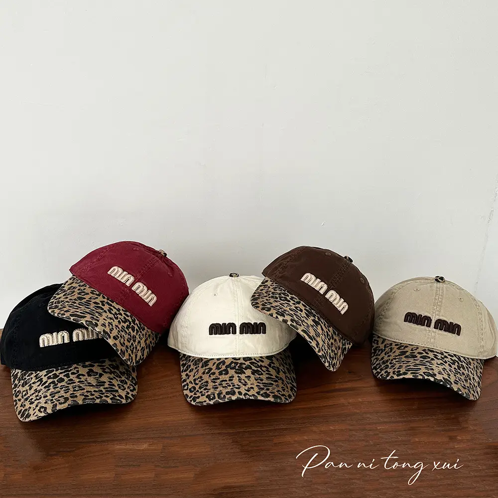 Korean Style Leopard Print Baseball Cap Women's New Autumn Washed Denim Letter Distinctive Face Cap Ins - Image 3