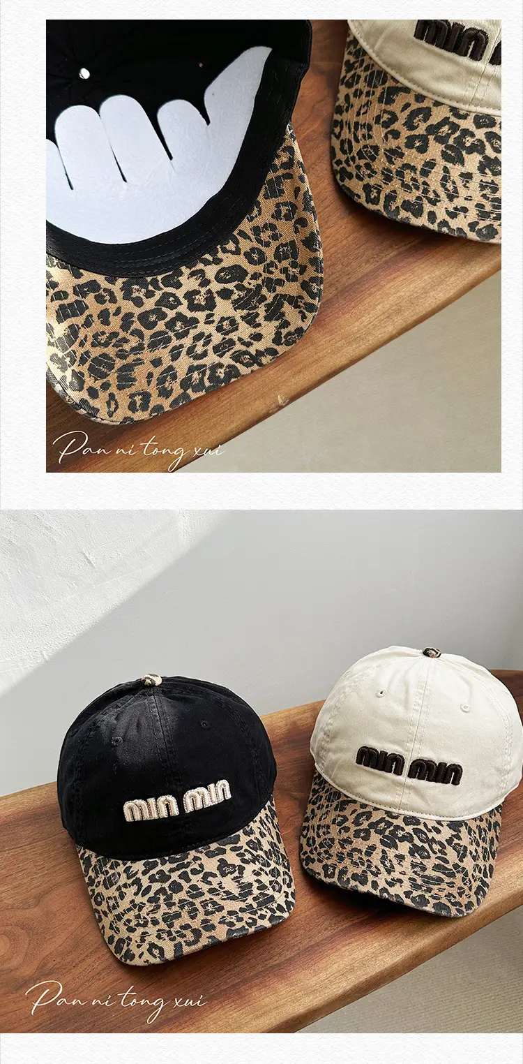 Korean Style Leopard Print Baseball Cap Women's New Autumn Washed Denim Letter Distinctive Face Cap Ins — feature 26