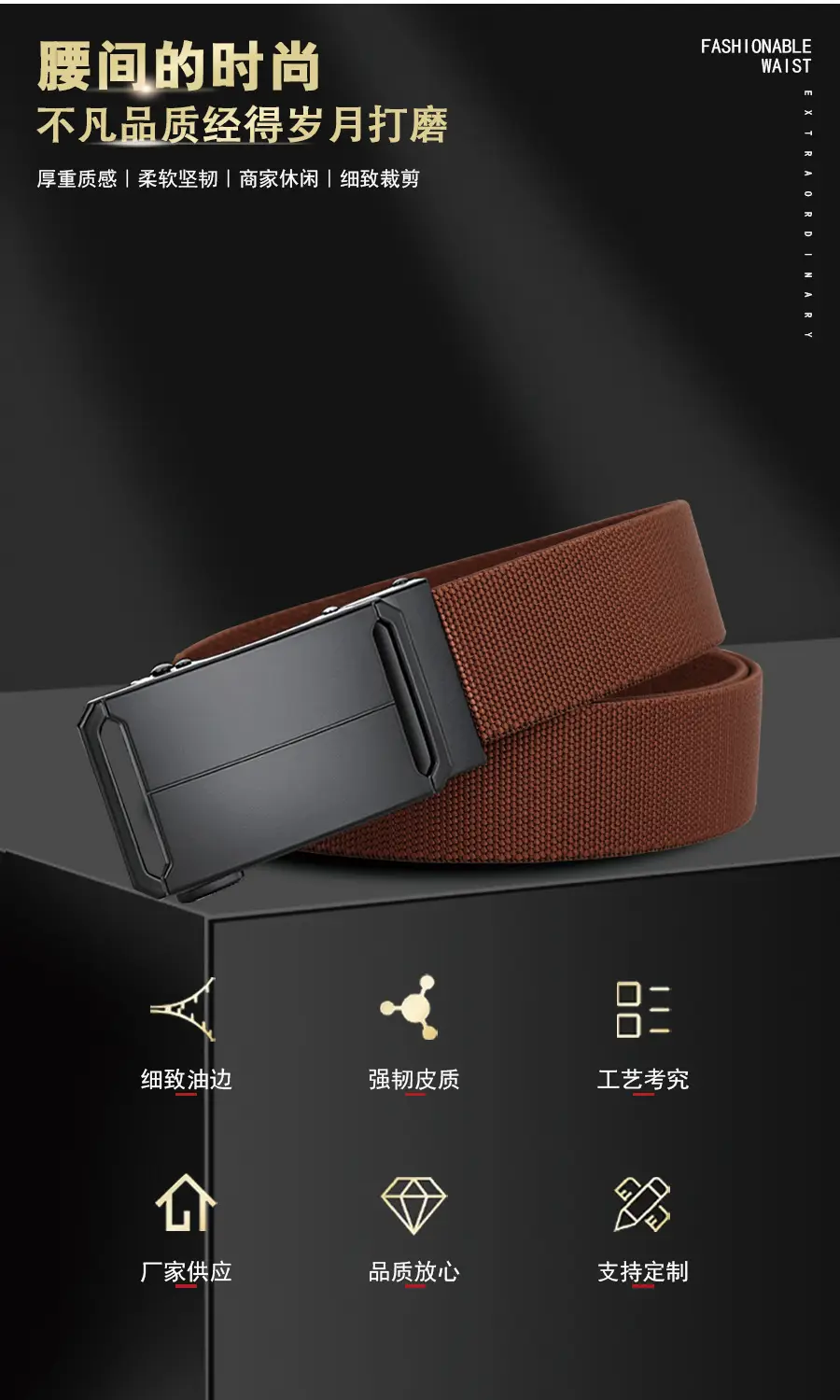 Men's Gray Nylon Belt with Black Buckle — feature 5